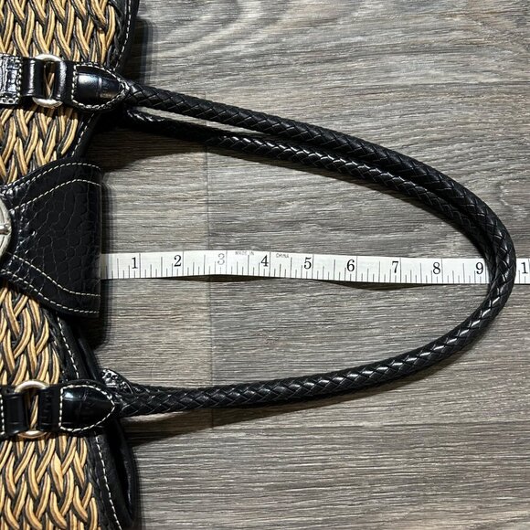 Brighton Debbie Black Tan Woven Leather Shoulder Bag Braided Handles Preppy - Picture 4 of 12